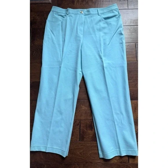 St John Sport Pant Suit Leaf Print Denim Jacket Set Size 16 Vintage - Picture 7 of 10